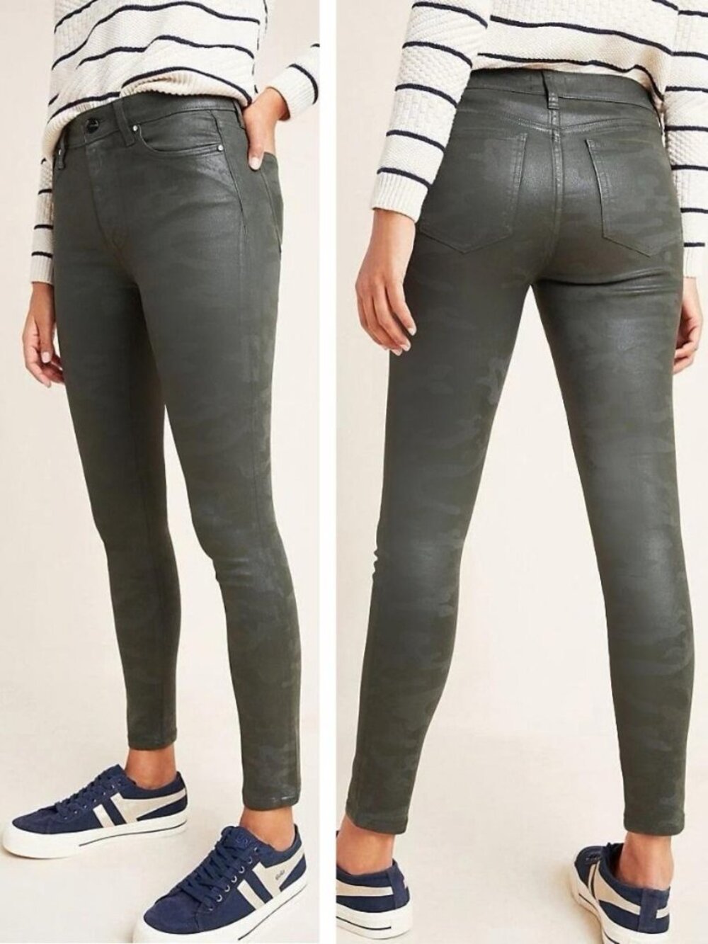 Joe’s Jeans Icon Mid Rise Coated Camo Green Ankle Skinny Jeans